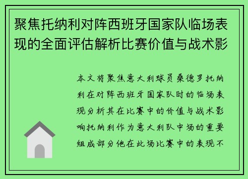 聚焦托纳利对阵西班牙国家队临场表现的全面评估解析比赛价值与战术影响
